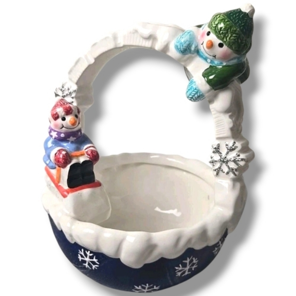 Ceramic Christmas Snowman Basket Bowl